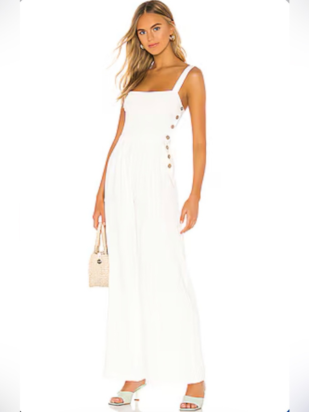 MAJORELLE Jordan Jumpsuit in Ivory Square-Neck Wide-Leg Jumpsuit W/ Side Buttons